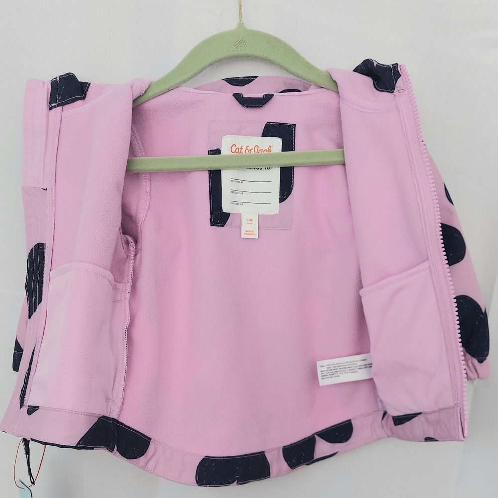 Cat & Jack Pink & Navy Blue Hooded Raincoat Baby Girls Size 12Month Girlhoodcore - Picture 2 of 9
